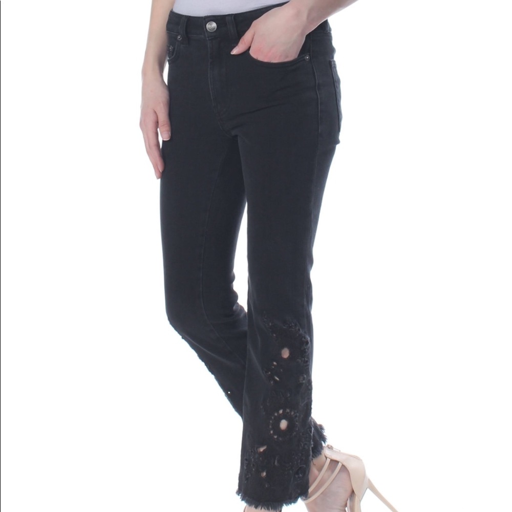 NWOT Free People Black Embroidered Cut Out Jeans